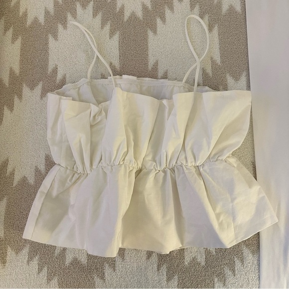 Zara Voluminous Bandeau Puff Ruffle Crop Top in Oyster White, Size Medium - Picture 3 of 14